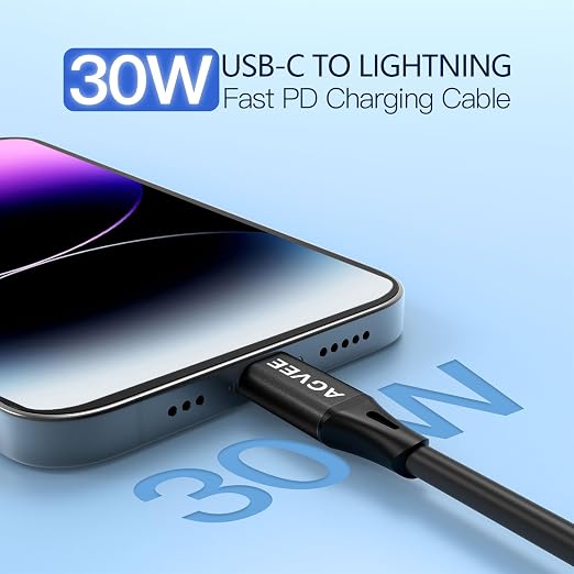AGVEE 3ft Coiled Short USB-C to Lightning Charging Cable 30W PD Fast Charger - Image 2
