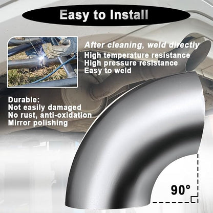 Cotonake OD 2 Inch 90 Degree SS304 Stainless Steel Bend Tube Exhaust Elbow Pipe - Image 5