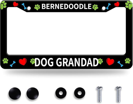 Bernedoodle Dog Lover License Plate Frame Floral License Plate Stainless Steel by GORSNKYE