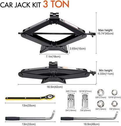 Scissor Car Jack 3 Ton Tire Changing Kit - Image 2