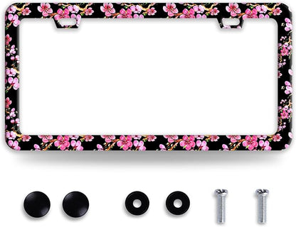 Cherry Blossom License Plate Frame Pink Flowers License Plate Frames Funny by BRAGHRTED