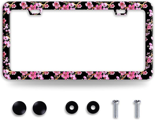Cherry Blossom License Plate Frame Pink Flowers License Plate Frames Funny by BRAGHRTED