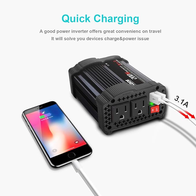 NDDI 200W Car Power Inverter 12V DC to 110V AC Converter - Image 2