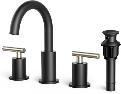 FORIOUS Brushed Nickel and Matte Black Bathroom Faucet 8 Inch, 2 Handle by FORIOUS