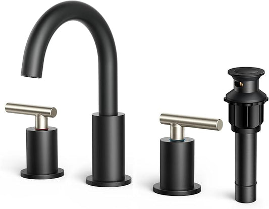 FORIOUS Brushed Nickel and Matte Black Bathroom Faucet 8 Inch, 2 Handle by FORIOUS