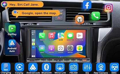 7" Wireless Double 2 Din Car Stereo Apple Carplay Radio Screen - Image 2