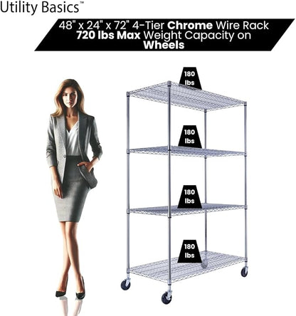 48"x24"x72" Chrome Premium Metal Steel Wire Shelving 4-Tier NSF 3200 LBS MAX - Image 4