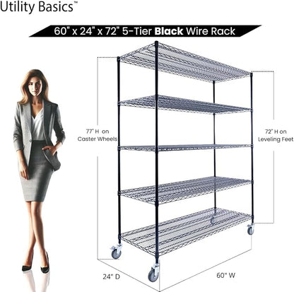 60"x24"x72" Black 5-Tier Premium Metal Wire Shelving NSF 4000 LBS MAX Capacity - Image 2