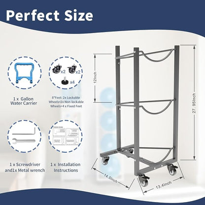 Water Jug Holder with 4 Wheels: 3 Tier Movable Gallon Bottle Storage Rack - Image 6