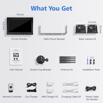 10.1" - 2 Magnetic Solar Wireless Backup Camera, HD 1080P DVR Monitor, Dual RV - Image 7
