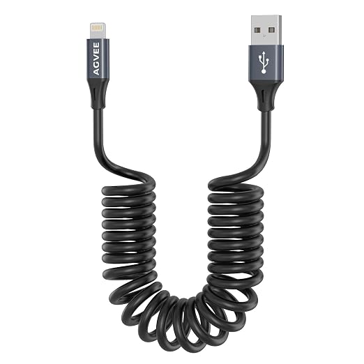 AGVEE 2 Pack 5ft Coiled Short USB to Lightning Charging Cable 3A Fast Charger by AGVEE