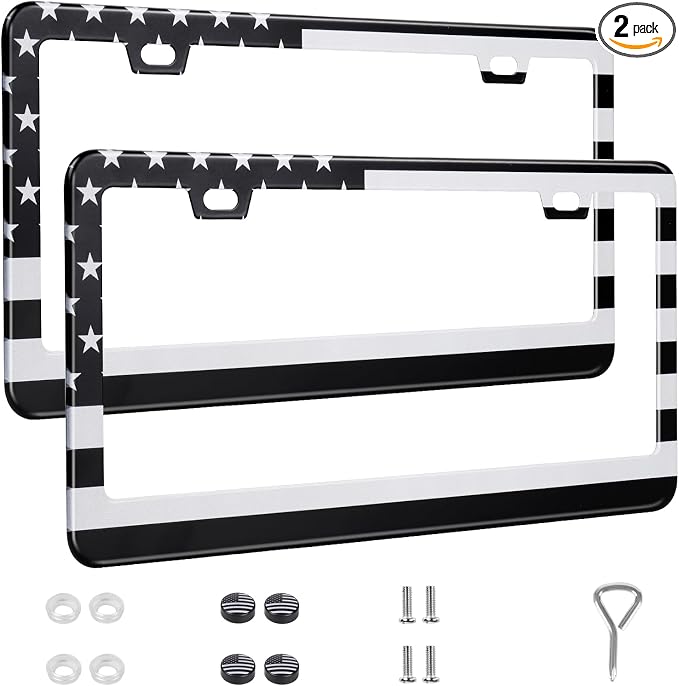 2 Pack License Plate Frames, Stainless Steel Car License Plate Cover Car by QUANQIUFEI