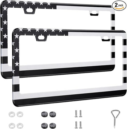 2 Pack License Plate Frames, Stainless Steel Car License Plate Cover Car by QUANQIUFEI