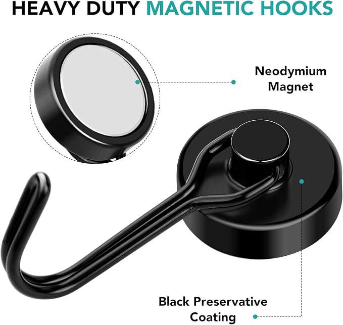 DIYMAG Black Magnetic Hooks, 80LBS Strong Magnetics Heavy Duty, Magnet Hook - Image 3