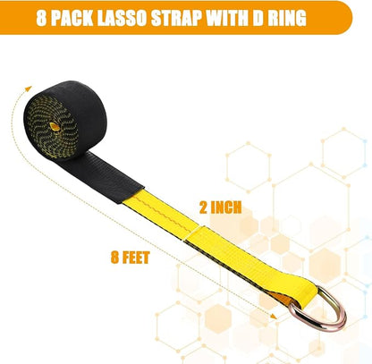 8 Pack 2" x 8ft Tow Truck Straps Lasso Wheel Lift Straps Lasso Tow Strap - Image 2