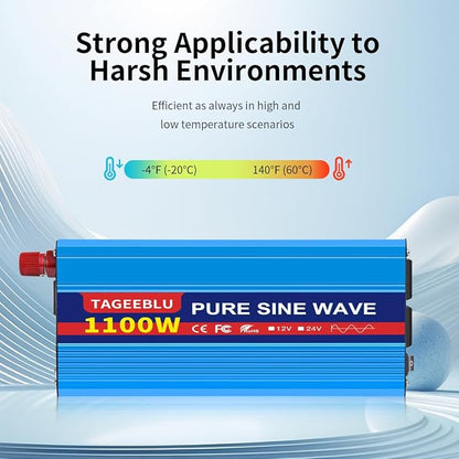 1100 Watt Pure Sine Wave Inverter, Solar Power Inverter, 12V DC to 110V AC - Image 4
