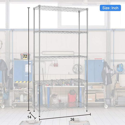 BestOffice 14''Wx36''Dx72''H NSF Wire Shelf Metal 5 Shelf Wire Shelving Unit - Image 3