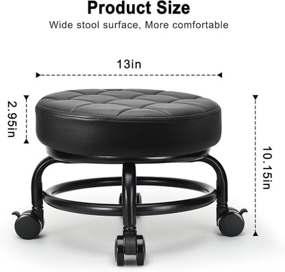 Low Roller Seat Low Height Rolling Stool PU Leather Rolling Stool, Modern - Image 3