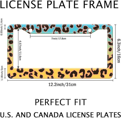 Blue Yellow Leopard License Plate Frame, Cheetah Leopar Print Car Accessories - Image 2