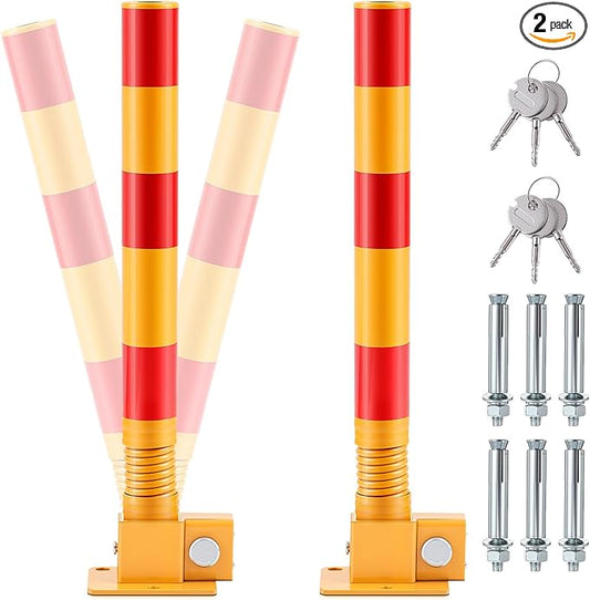 Zonon 2 Pcs Spring Parking Post Folding Heavy Metal Parking Barrier Lock by Zonon