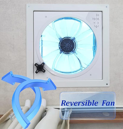 12V RV Roof Fan Vent 14'' 10 Speed Reversible Manual Lift - Image 3