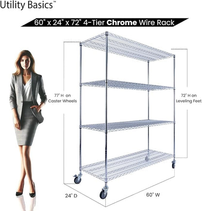 60"x24"x72" PREMIUM METAL STEEL 4-Tier Wire Shelving NSF 3200 LBS MAX Capacity - Image 2