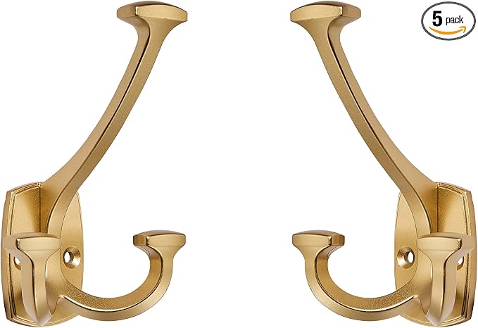 Large Wall Double-Sided Hook 5 Pack Gold Hook Decorative Heavy Duty Solid Large by ZAUYX