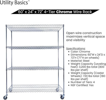 60"x24"x72" PREMIUM METAL STEEL 4-Tier Wire Shelving NSF 3200 LBS MAX Capacity - Image 5