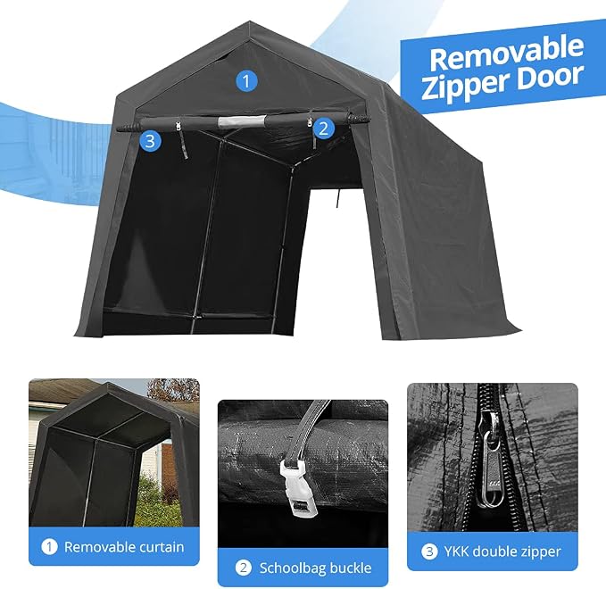 ADVANCE OUTDOOR 8x14 ft Steel Metal Peak Roof Portable Garage Shelter Storage - Image 2