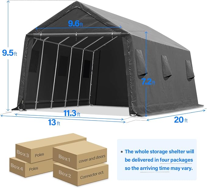 ADVANCE OUTDOOR 13x20 ft Carport 2 Roll up Doors & Vents Outdoor Portable - Image 5