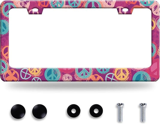 Groovy Hippie Peace Sign License Plate Frame Pink License Plate Frames by BRAGHRTED