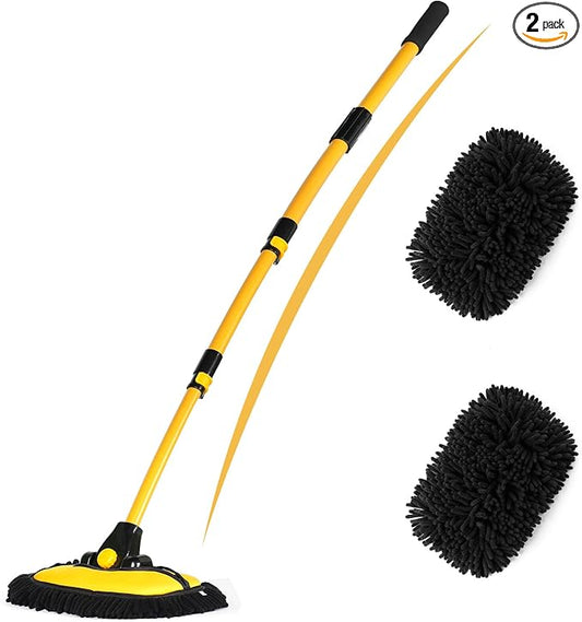 56.7" Car Wash Brush Mop Kit Microfiber Car Washing Sponge Mitt by EVERRUSH