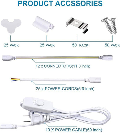 4FT LED Shop Light, 25 Pack, 60W 6000K 9500LM Clear White, Linkable Integrated - Image 2