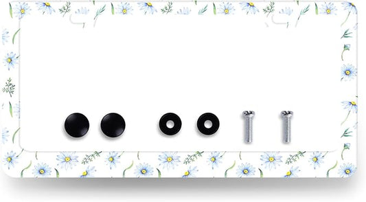 Cute Blue Daisy Flowers License Plate Frame Colorful Floral License Plate by RNKATIH