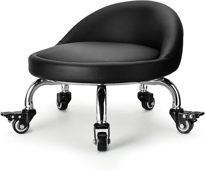 Rolling Stool with Backrest Low Height Rolling Stool with PU Leather, Roller by LWADALN