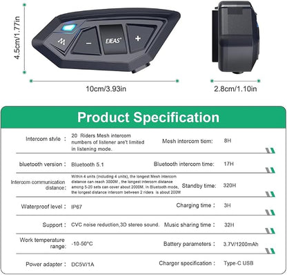 Motorcycle Bluetooth intercom MS20 2000m Helmet Intercom, 20 Riders Motorcycle - Image 2