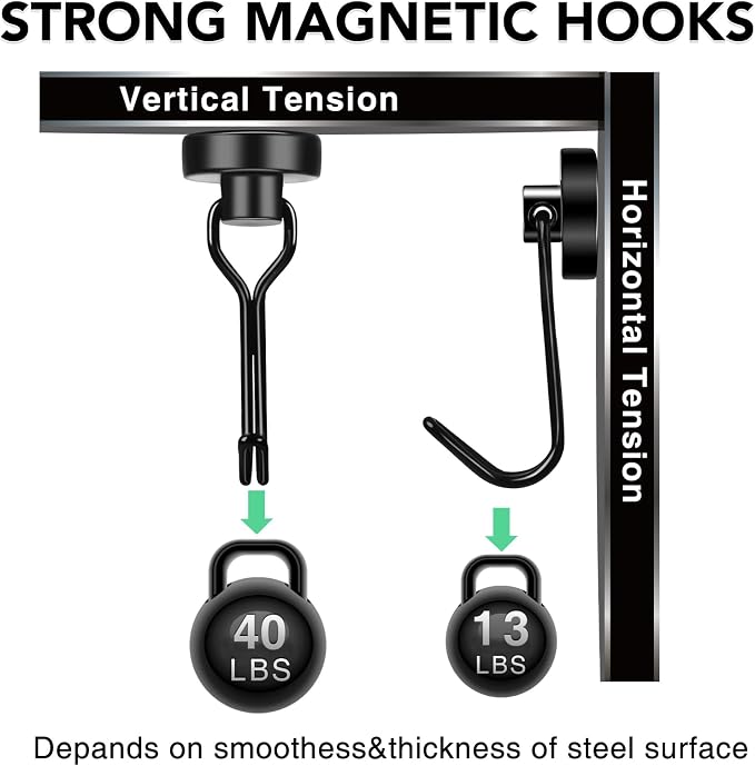 MIKEDE 12 Pack Magnetic Hooks, 40Lbs Heavy Duty Neodymium Magnet Hooks Black - Image 3