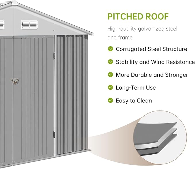 10X12FT Outdoor Metal Storage Shed, Lockable Weatherproof Garden Shed - Image 7