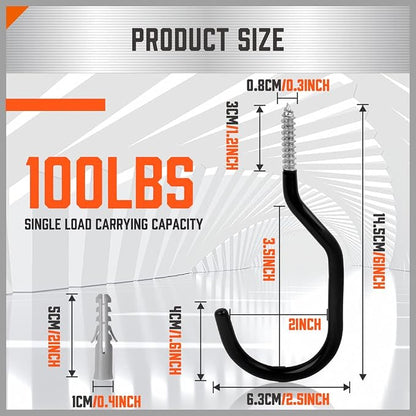 HORUSDY 6 Pack Heavy Duty 6 inches, Capacity 100 LBS, Wall and Bike Hooks - Image 2