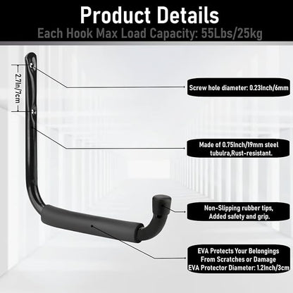 Heavy Duty Steel Garage Storage Hooks, 9.5Inches Jumbo Arm Ladders Utility Rack - Image 3