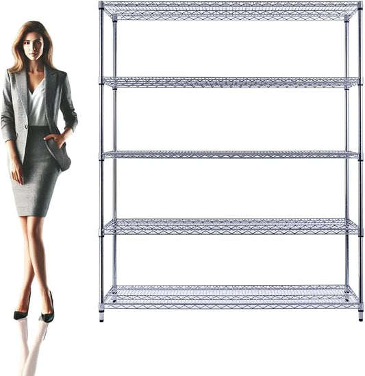 60"x18"x72" Chrome 5-Tier PREMIUM Wire Shelving NSF 4000 LBS MAX CAPACITY Heavy by UtilityBasics