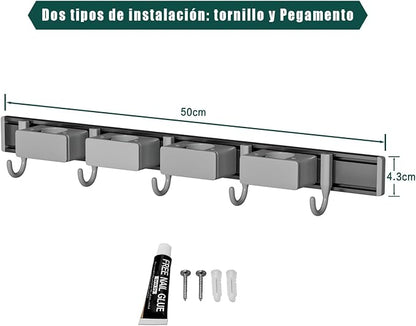 Broom Holder Wall Mount Movable Hooks and Clips Mop and Broom Hanger Wall - Image 6