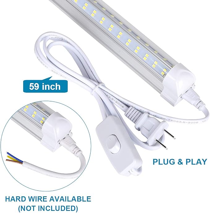 LED Shop Light Fixture, 60W 7500LM, 6000K Cold White, 4 Foot T8 Integrated LED - Image 3