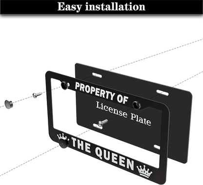 License Plate Frame Black and White License Plate Holder Property of The Queen - Image 7