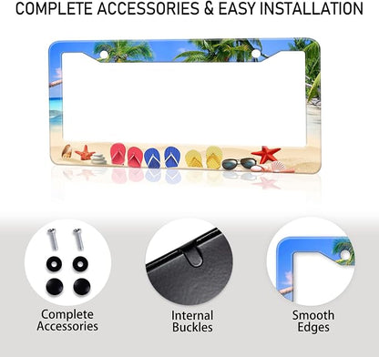 Beach Flip Flops License Plate Frame, Ocean Beach Vacation Scene License Plate - Image 7