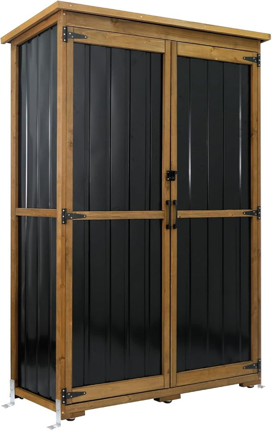 Outdoor Storage Cabinet Wood & Metal by Gowoodhut