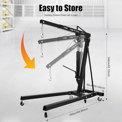 6.89Ft Folding Engine Lift 2 Ton Folding Cherry Picker Shop Crane Hoist Lift - Image 2