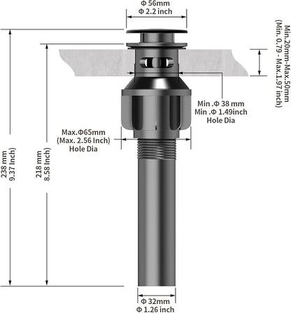 Bathroom Sink Drain with Overflow, PureHome Bathroom Sink Stopper, Pop Up - Image 3