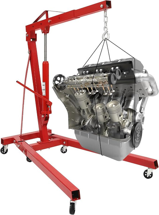 2 Ton Engine Hoist, Folding Hydraulic Engine Crane Red, Heavy Duty Cherry by Unknown