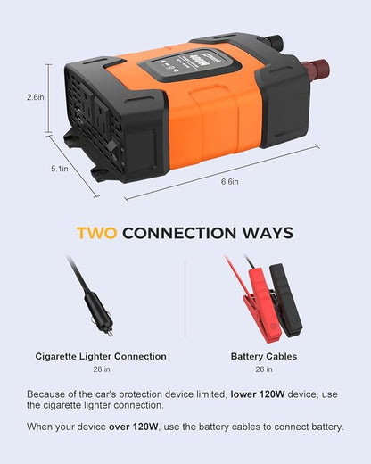 Ampeak 400W Power Inverter 4.8A Dual USB Ports 2 AC Outlets Car Inverter DC 12V - Image 6